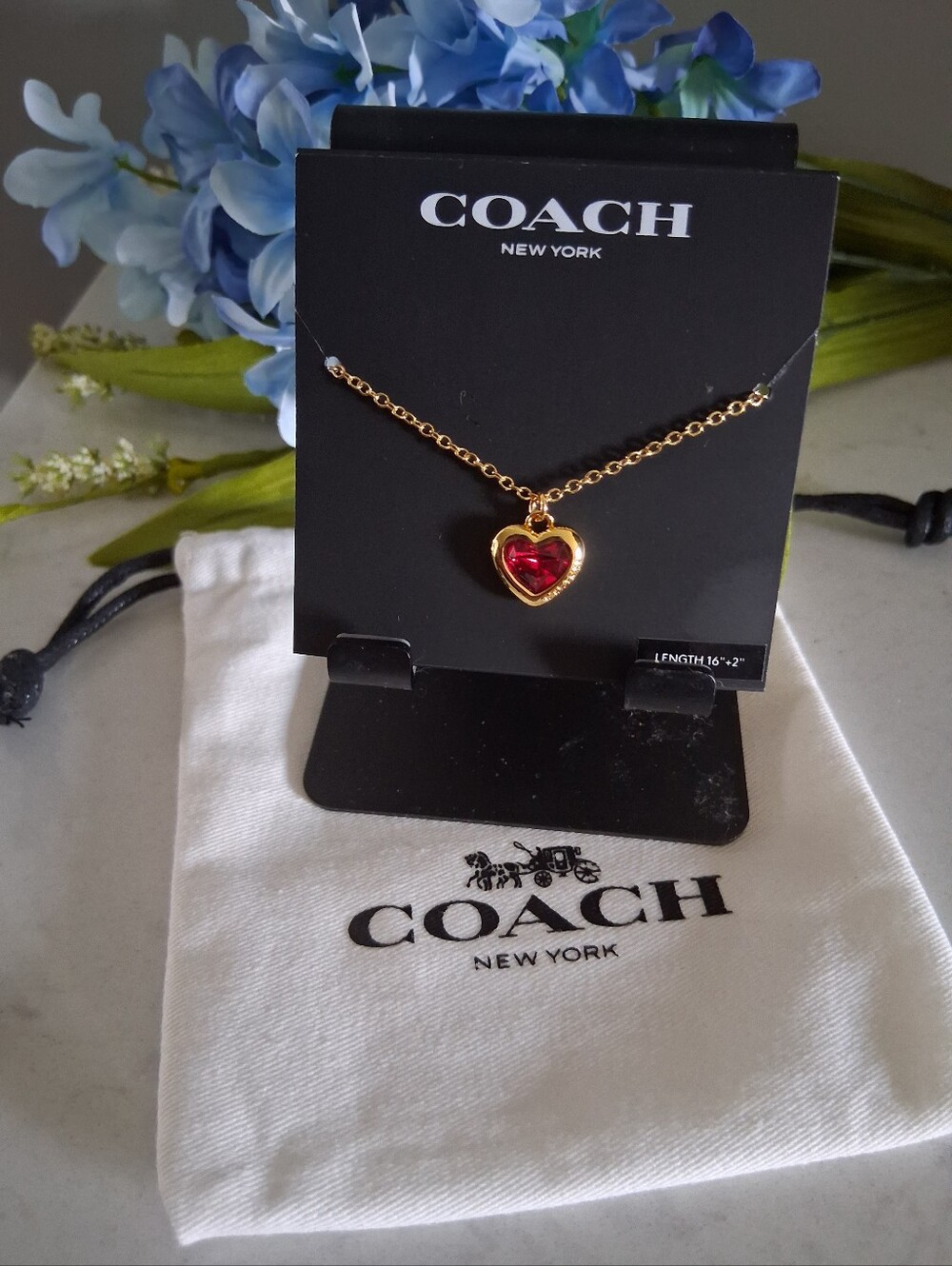 Coach Red Gem Heart Necklace